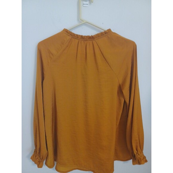 Old Navy Pullover Knit Top M Mustard Yellow Longsleeve Ruffled Boho Peasant - Picture 8 of 8